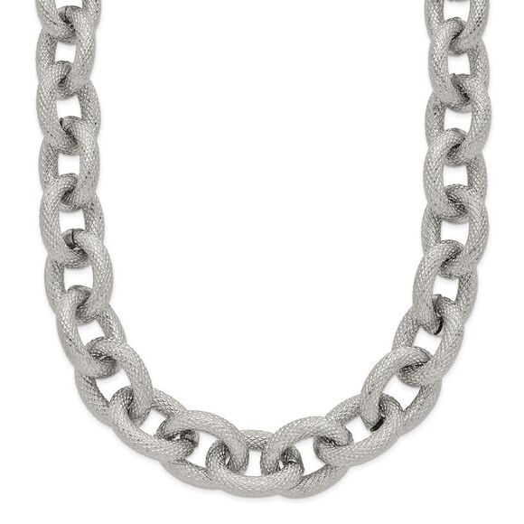 Kazi Luxury Chisel Stainless Steel Polished and Textured Link 16.5 inch Necklace - Picture 1 of 5